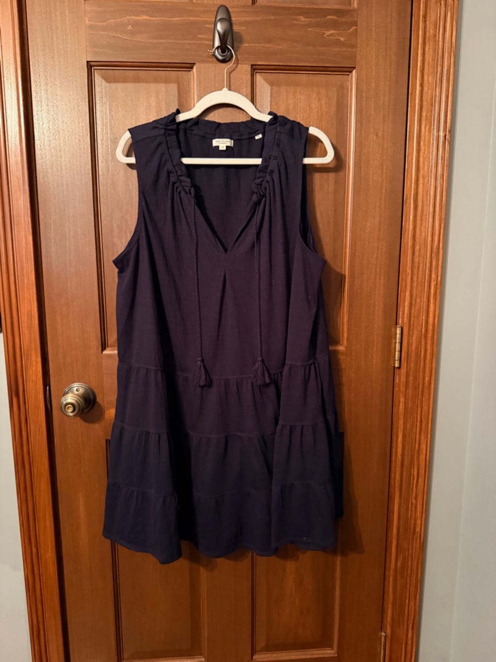 Max Studio Navy Sleeveless Tiered V-Neck Tassel Dress